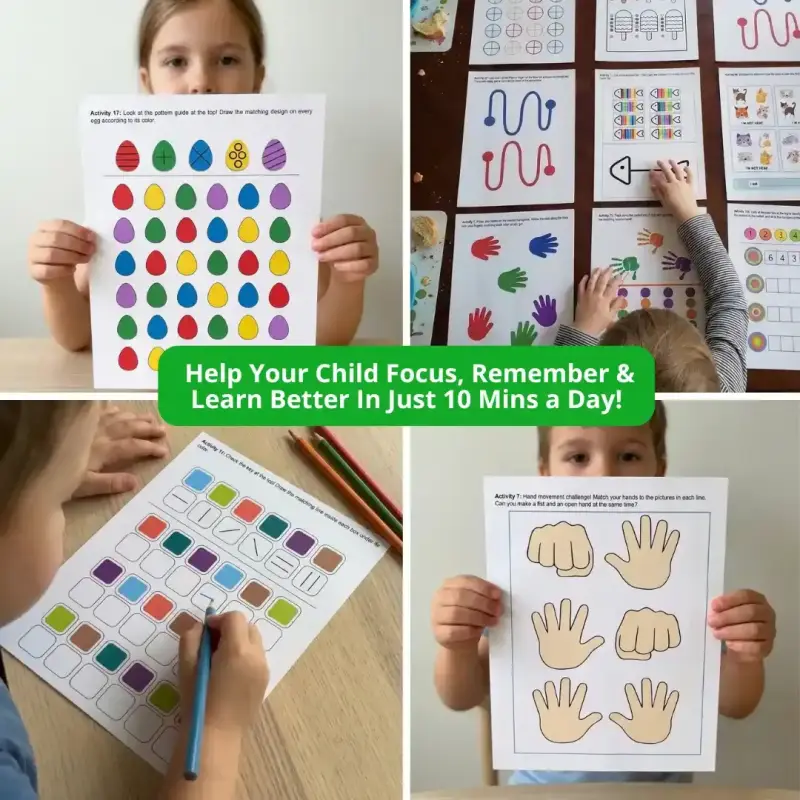 Kids doing MindKids focus and memory printable activities