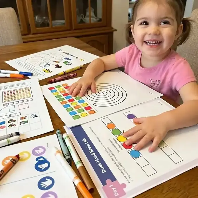Child focused on a MindKids printable brain activity