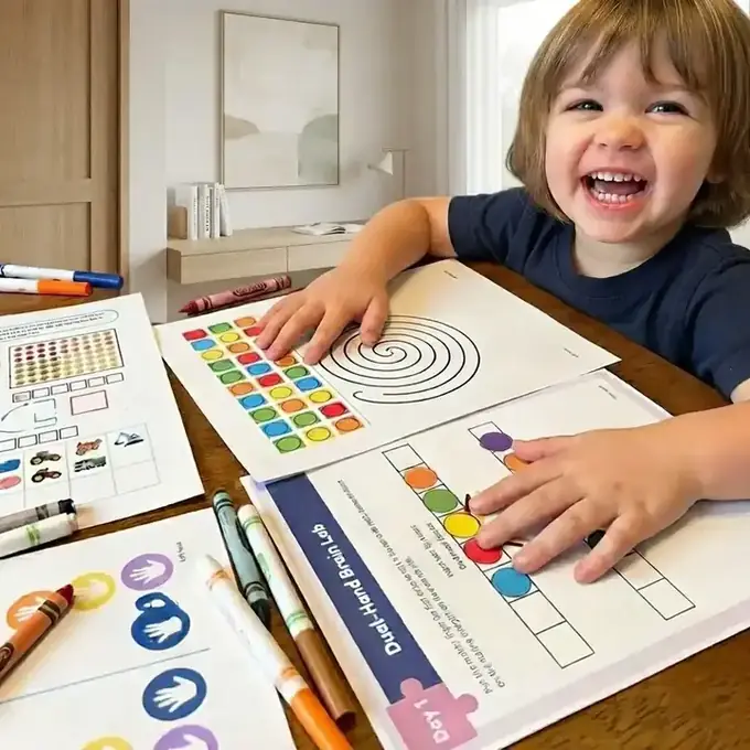 Kid enjoying screen-free MindKids activities at home